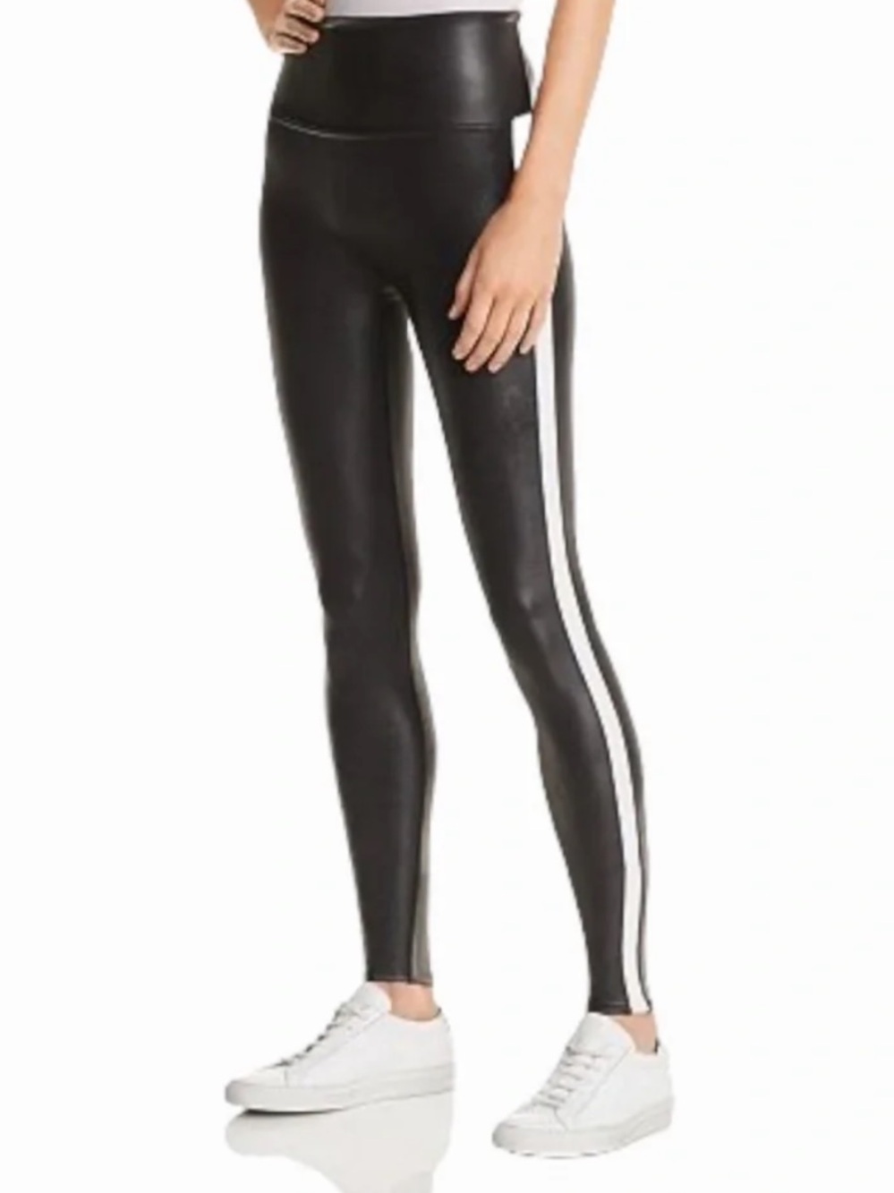 NWT Spanx Faux Leather Side Stripe Leggings Size SP White & Black - Picture 2 of 8